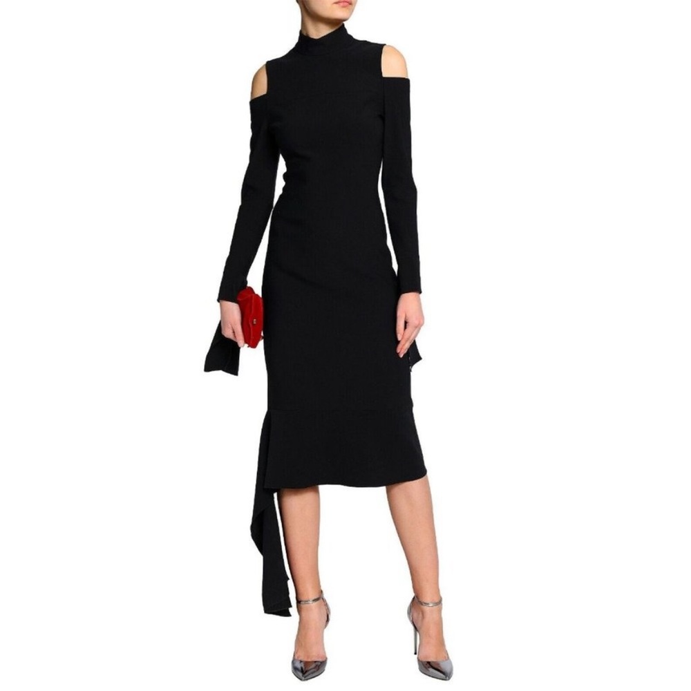 Alexis Black Mock Neck Cold Shoulder Midi Dress